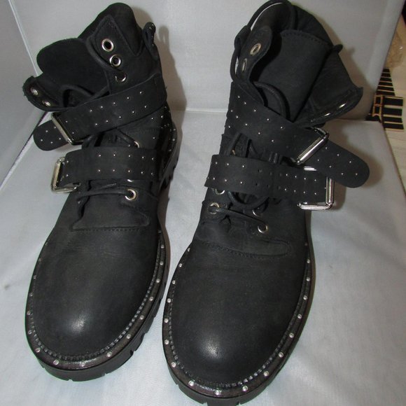 Free People Mountain Brook Hiker Black Buckle Boot Size 39 Preowned - Picture 1 of 5